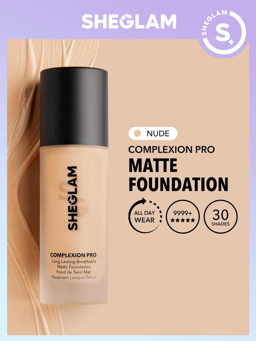 SHEGLAM liquid foundation swirl texture shows smooth blend for even coverage.