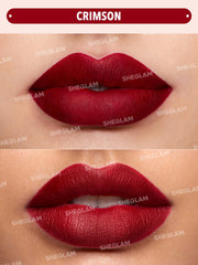 SHEGLAM Matte Allure lipstick swatch Crimson on skin highlights bold shade and long-lasting potential.