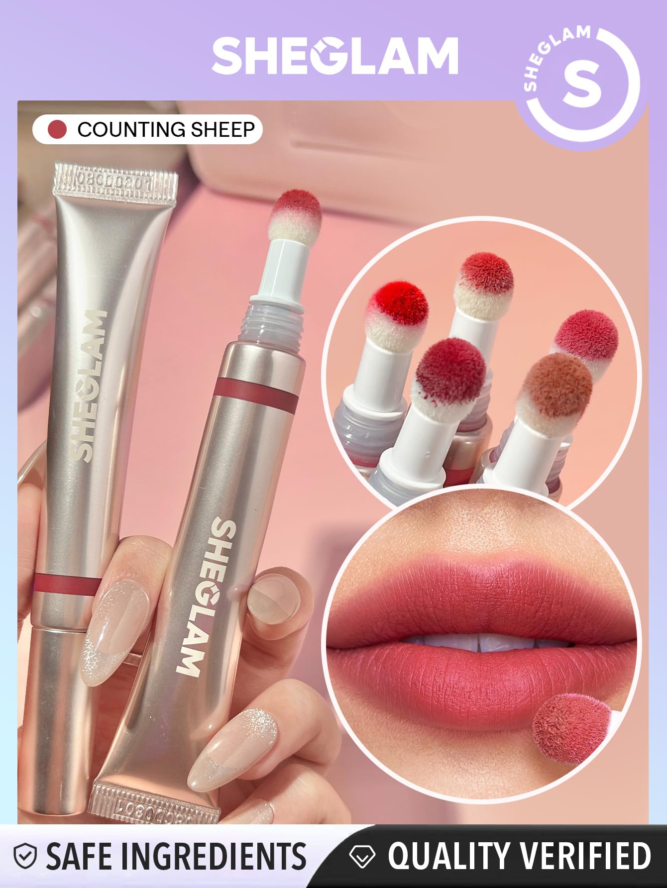 SHEGLAM Pout Pillow Cushion lip gloss bottle delivers high-shine lip color.