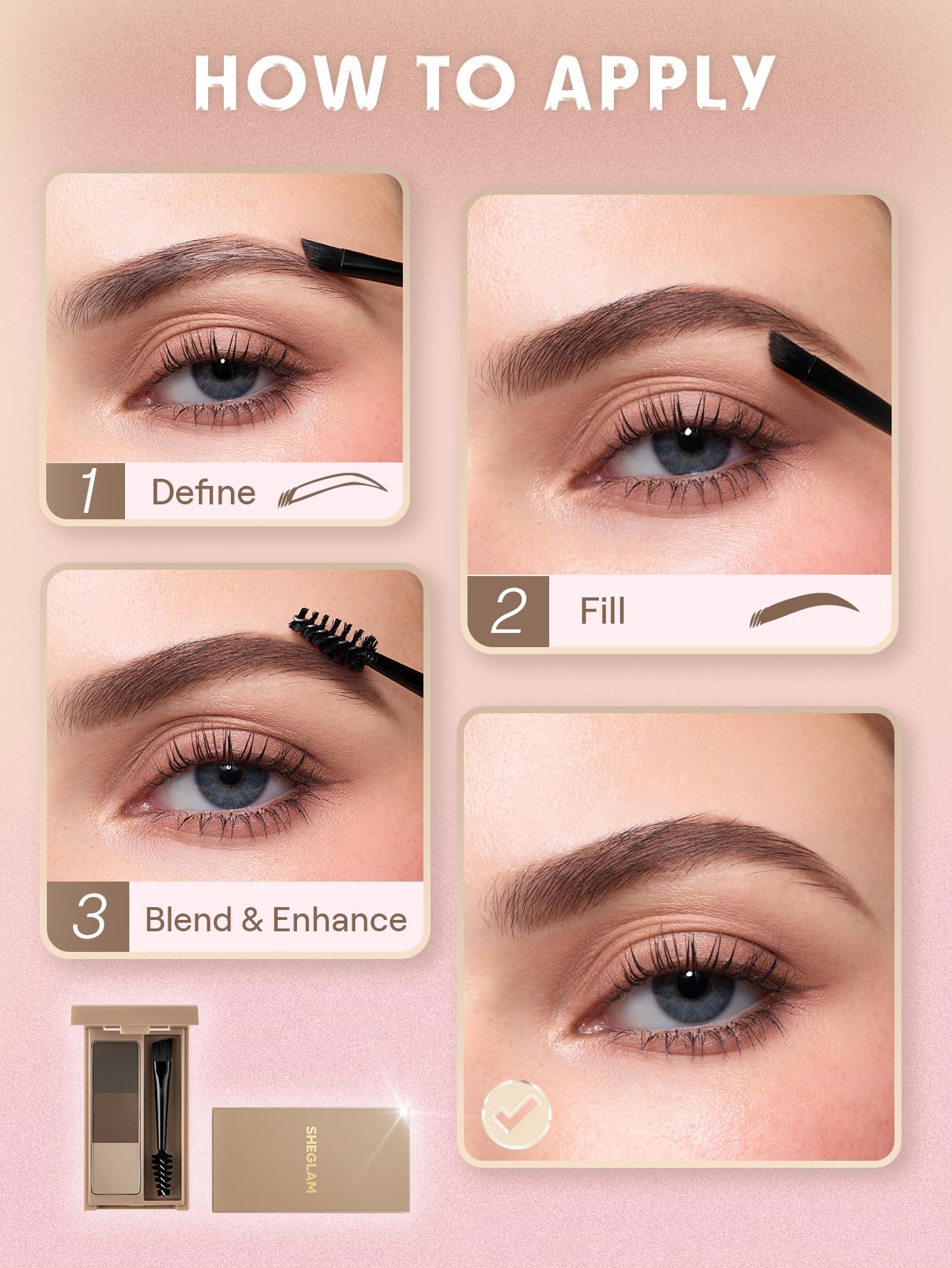 Sheglam Puff Brow Palette arch-definition with gradient pigments.