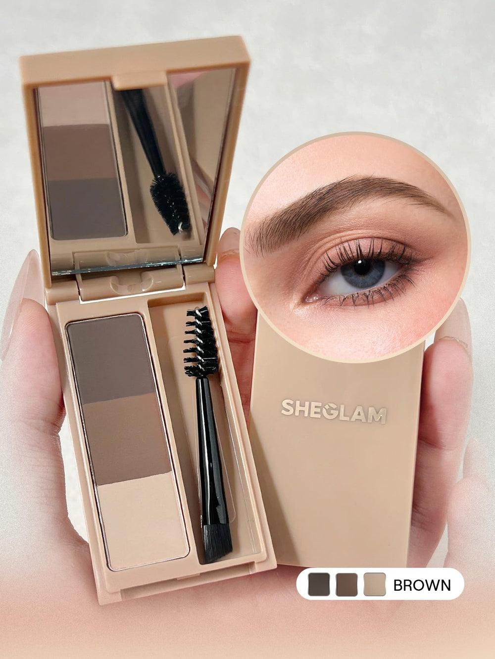 Sheglam Puff Brow Palette gradient shades swatch for buildable color.