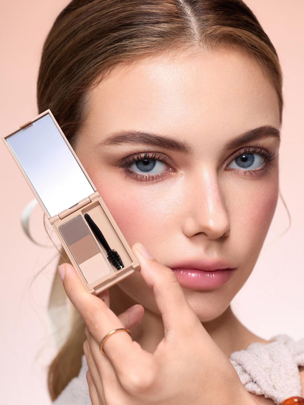 Sheglam Puff Brow Palette close-up highlights the three soft shades.