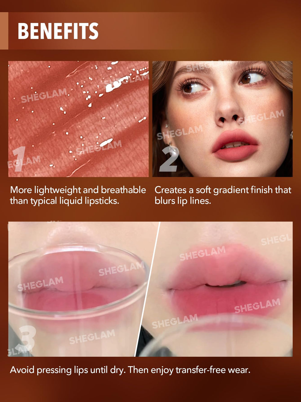 SHEGLAM Soft Haze Lip Blur transfer-test on glass highlights reduced smudging