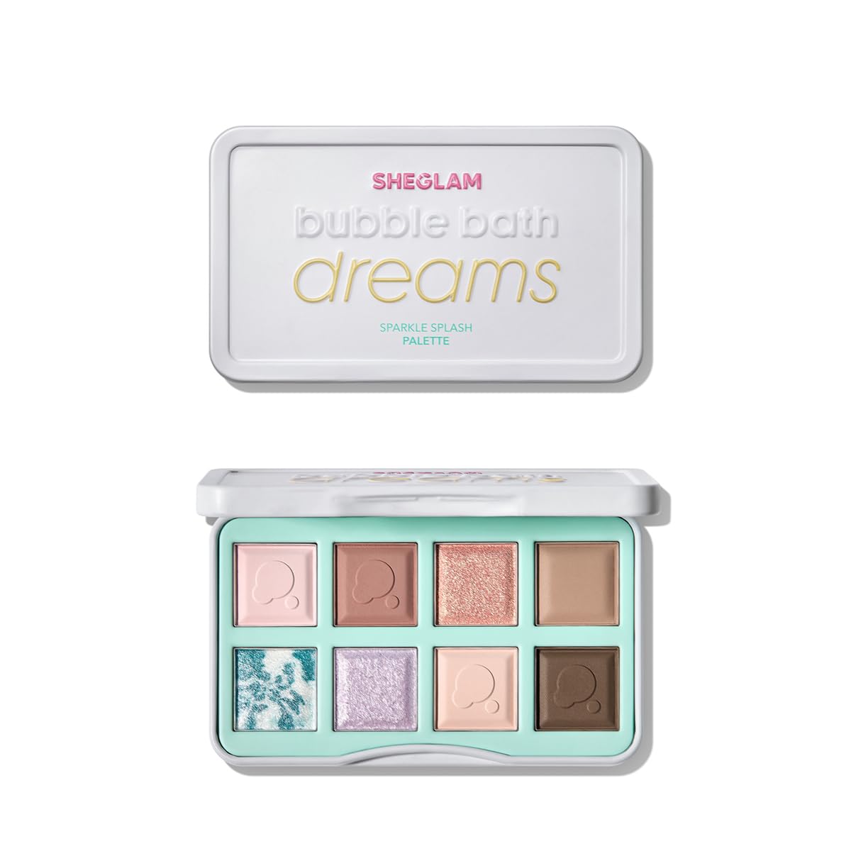 SHEGLAM Sparkle Splash Palette eight-color swatches for versatile day-to-night looks.