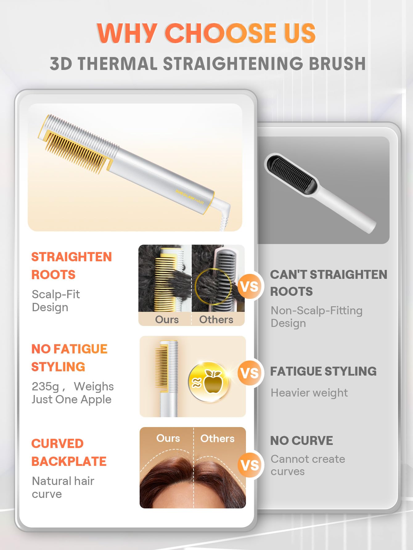 SHEGLAM Straightener Brush demonstrates frizz control in humid conditions.