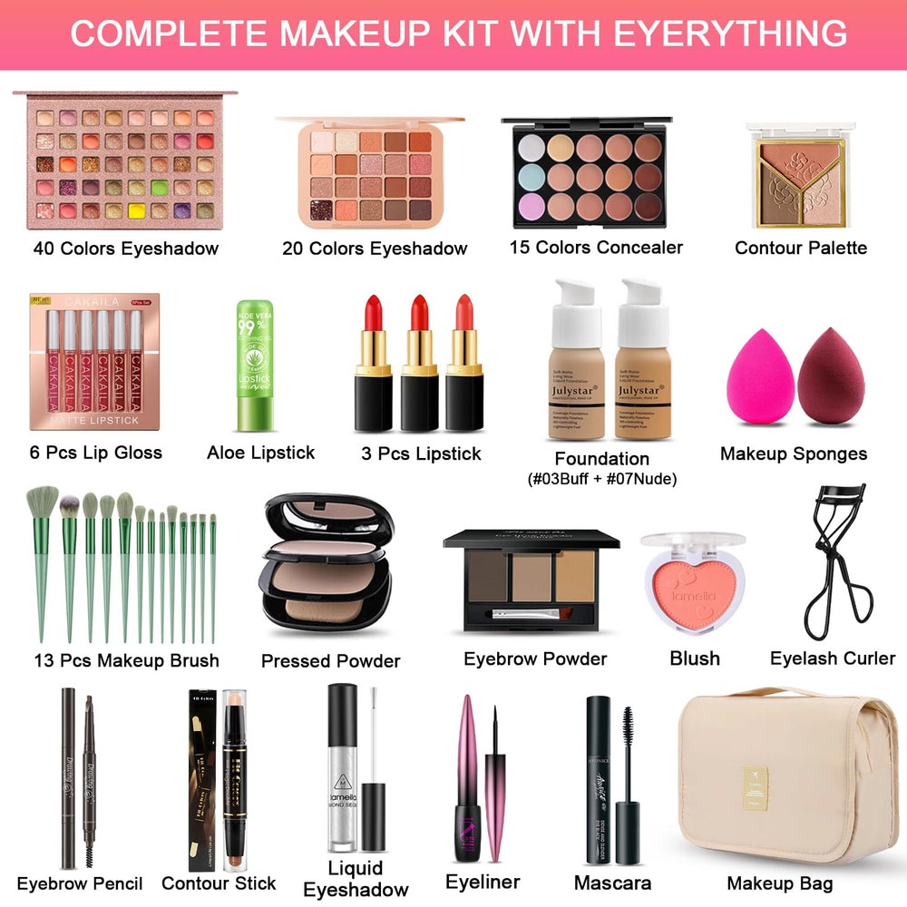 SHELAKIN kit portable 20-color eyeshadow palette for travel touch-ups.