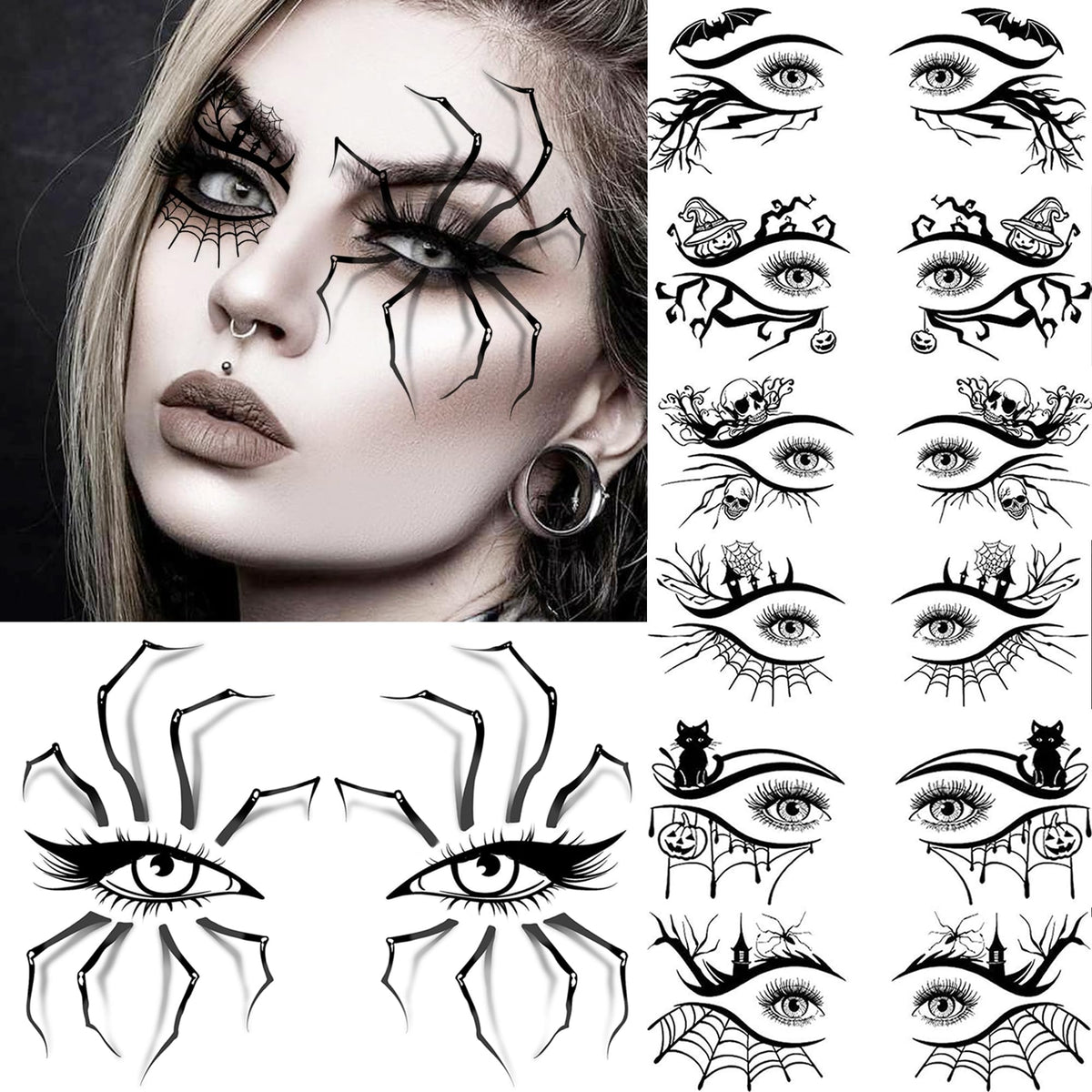 SHELYEXIEN halloween eye tattoos 7-sheets package for quick party-ready looks.