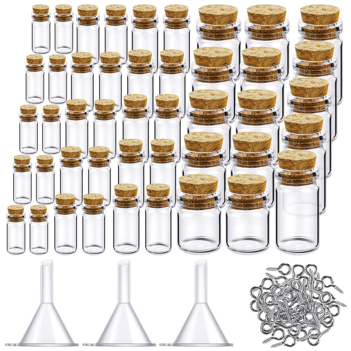 Sherli mini glass bottles with cork stoppers, clear display for DIY crafts.