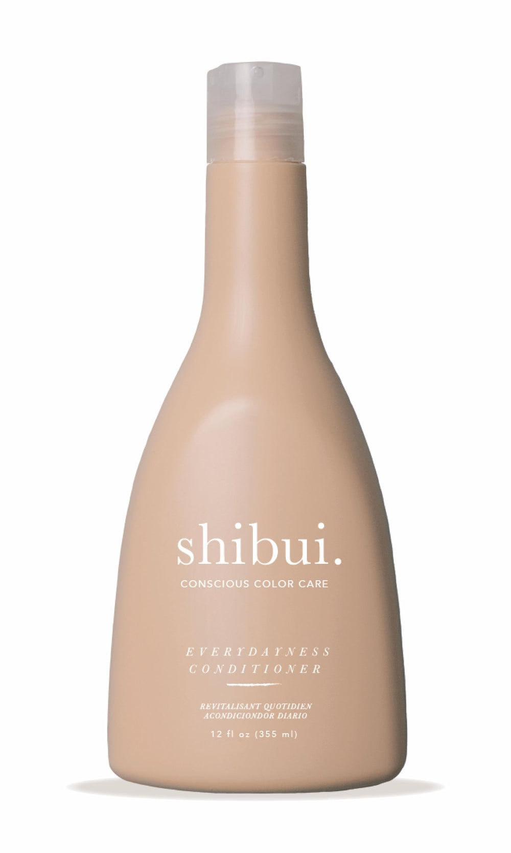Shibui Everydayness Conditioner bottle pours for lightweight hydration and color protection in daily use.