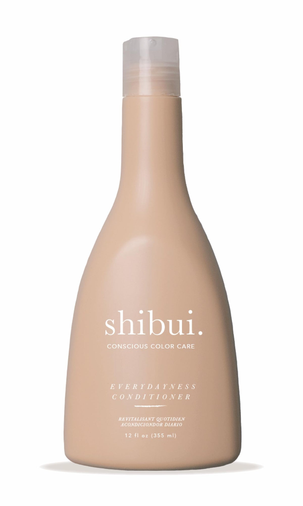 Shibui Everydayness Conditioner bottle pours for lightweight hydration and color protection in daily use.