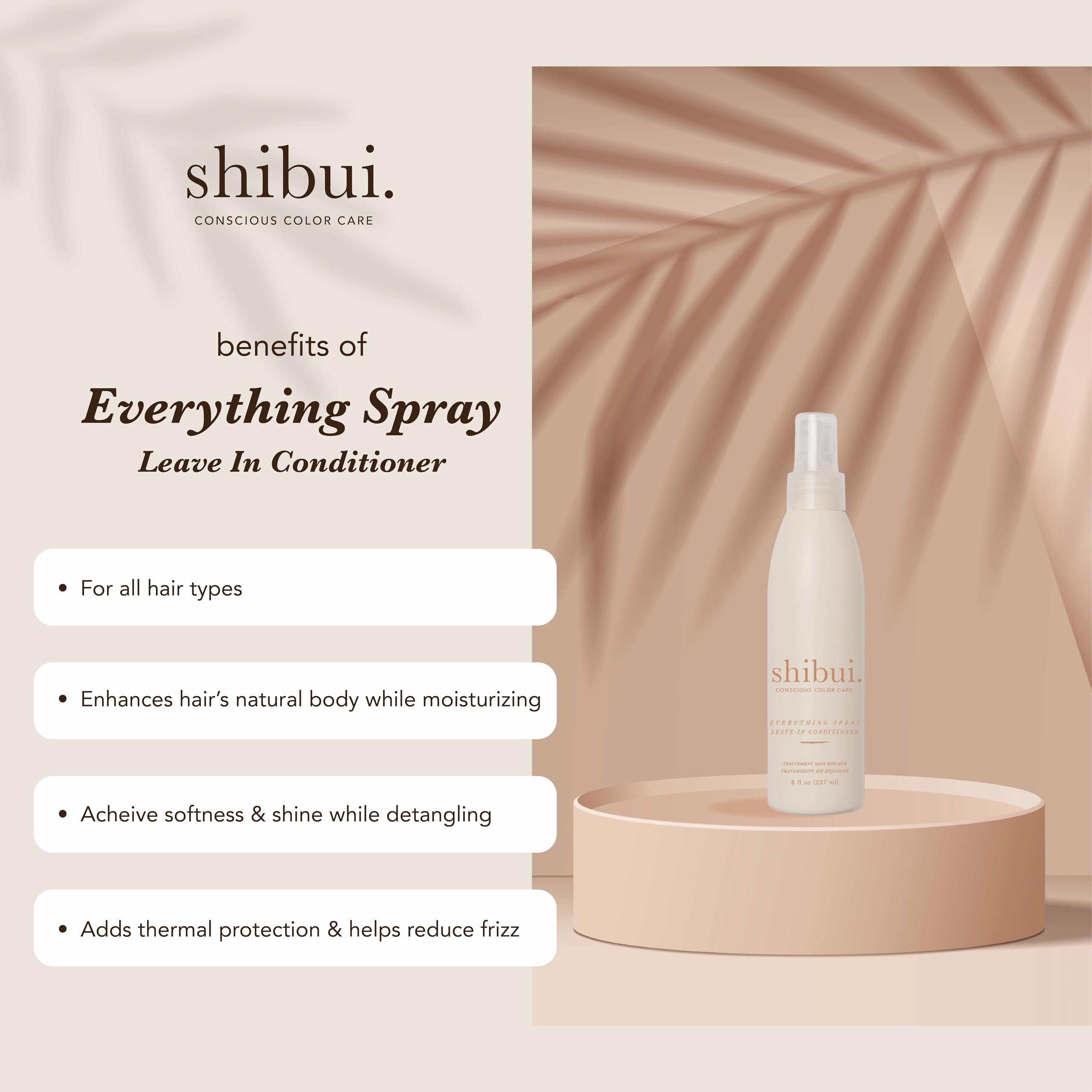 Shibui Everything Spray application showcases even coverage for frizz control