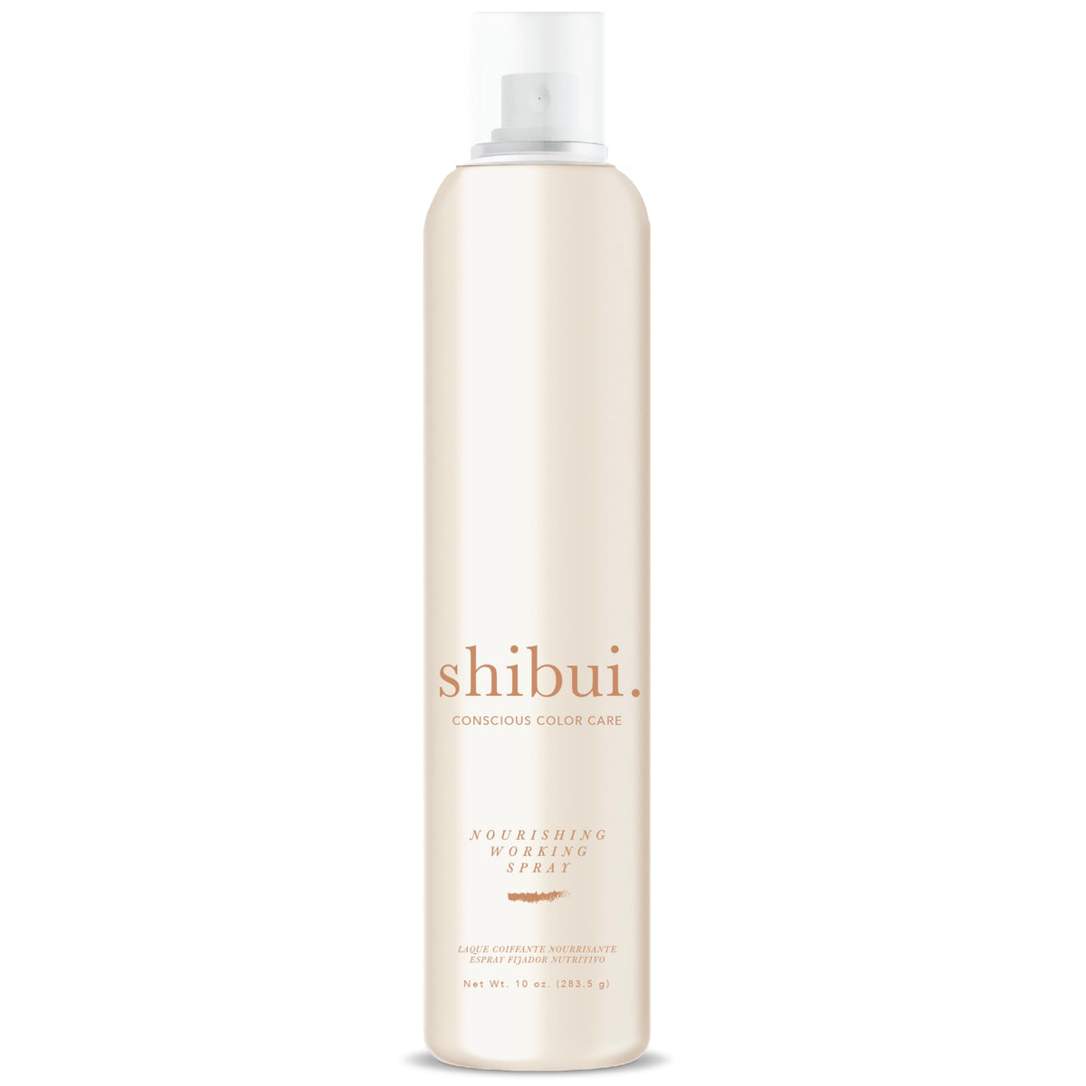 SHIBUI Nourishing Working Spray bottle top view signaling premium hold and shine.
