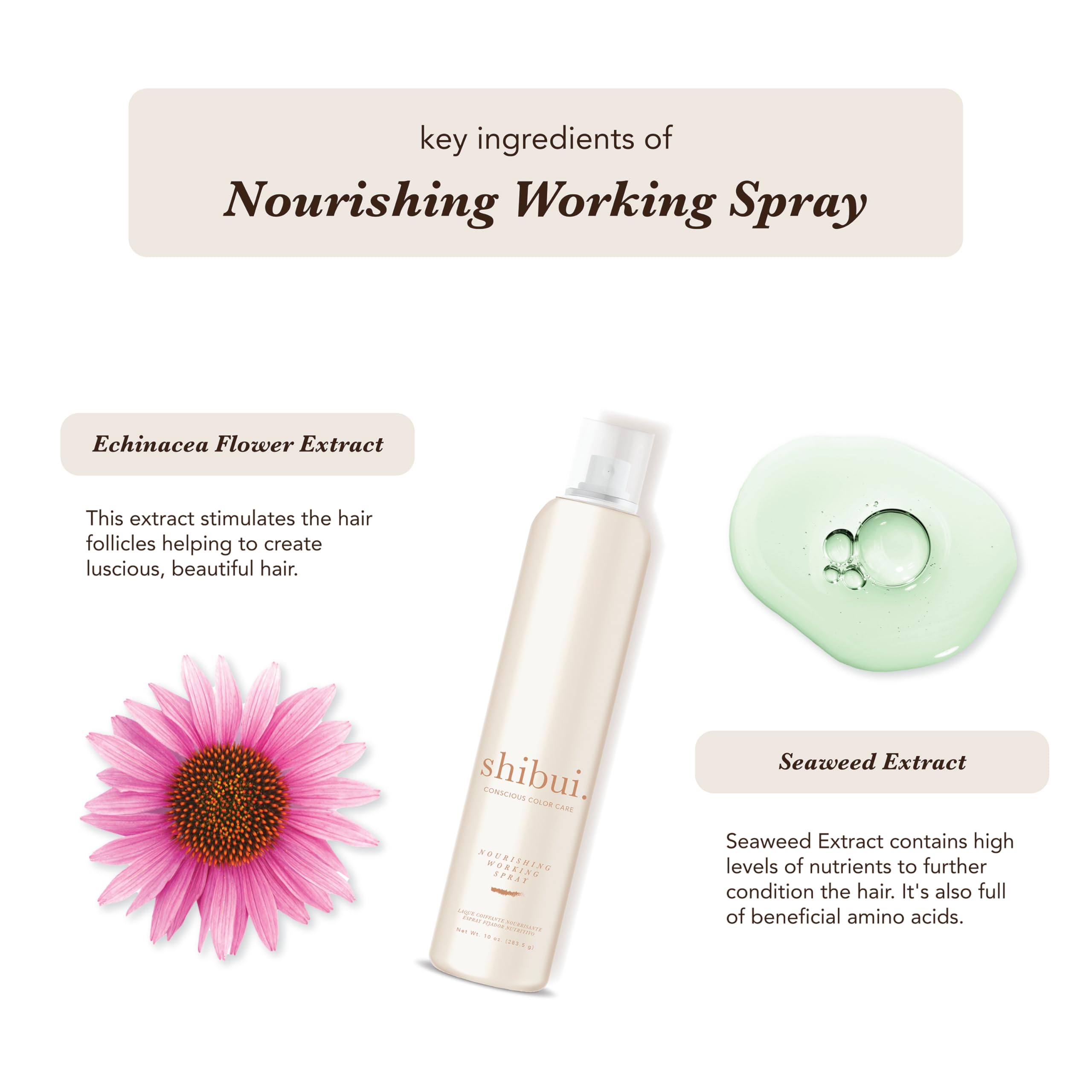SHIBUI Nourishing Working Spray applying hair volume with color-safe formula.