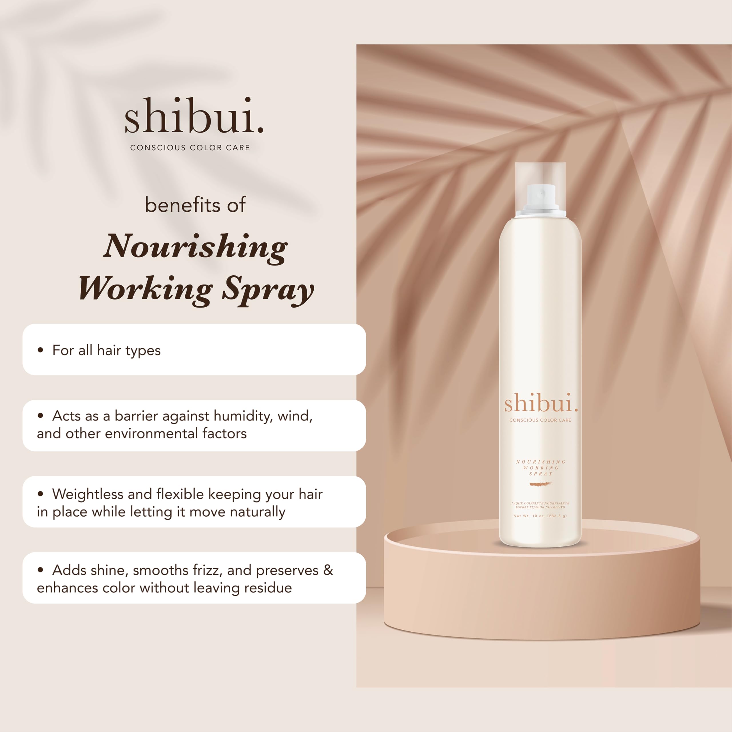 SHIBUI Nourishing Working Spray mist in action for flexible, layerable hold.