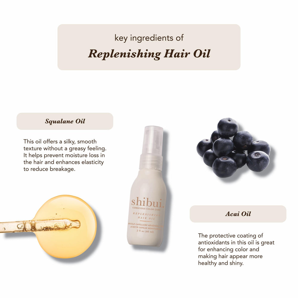 SHIBUI Replenishing Hair Oil on damp hair demonstrates frizz control for sleek results.