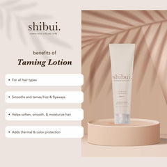 SHIBUI Taming Lotion hair application shows smooth, glossy finish after styling.
