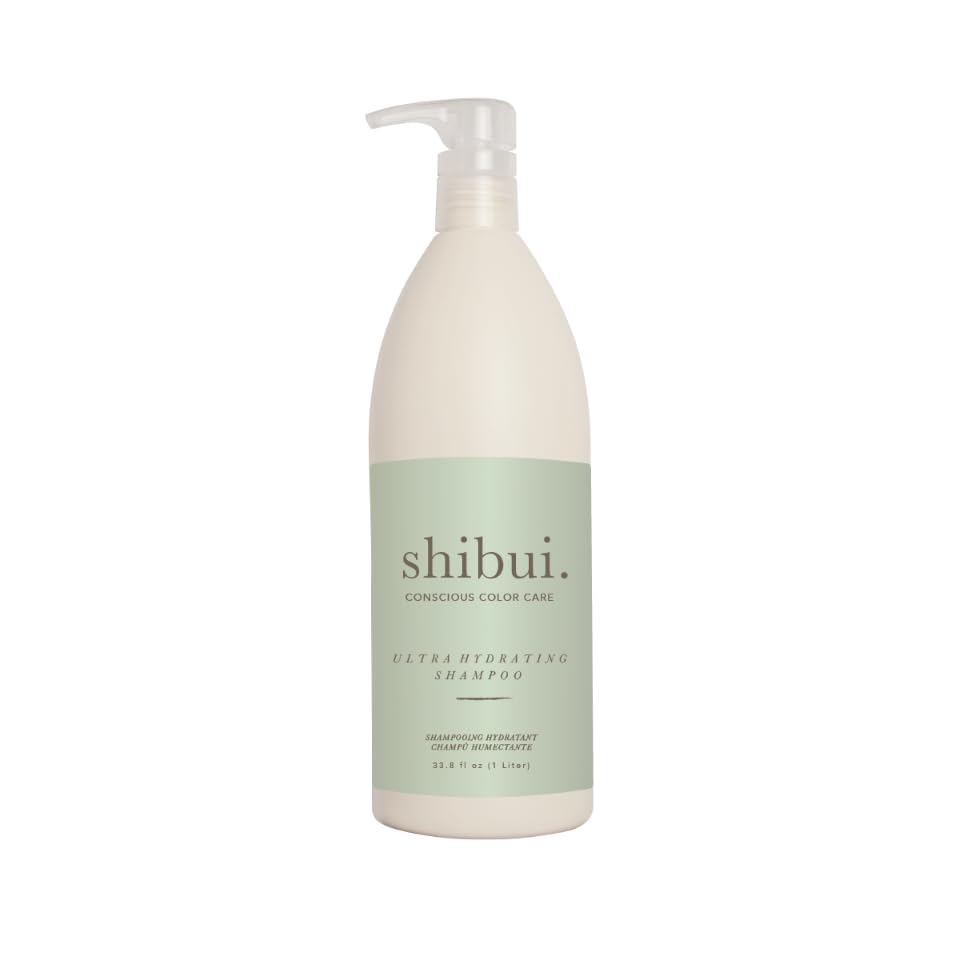 SHIBUI Ultra Hydrating Shampoo bottle with camellia oil for color-safe hydration.