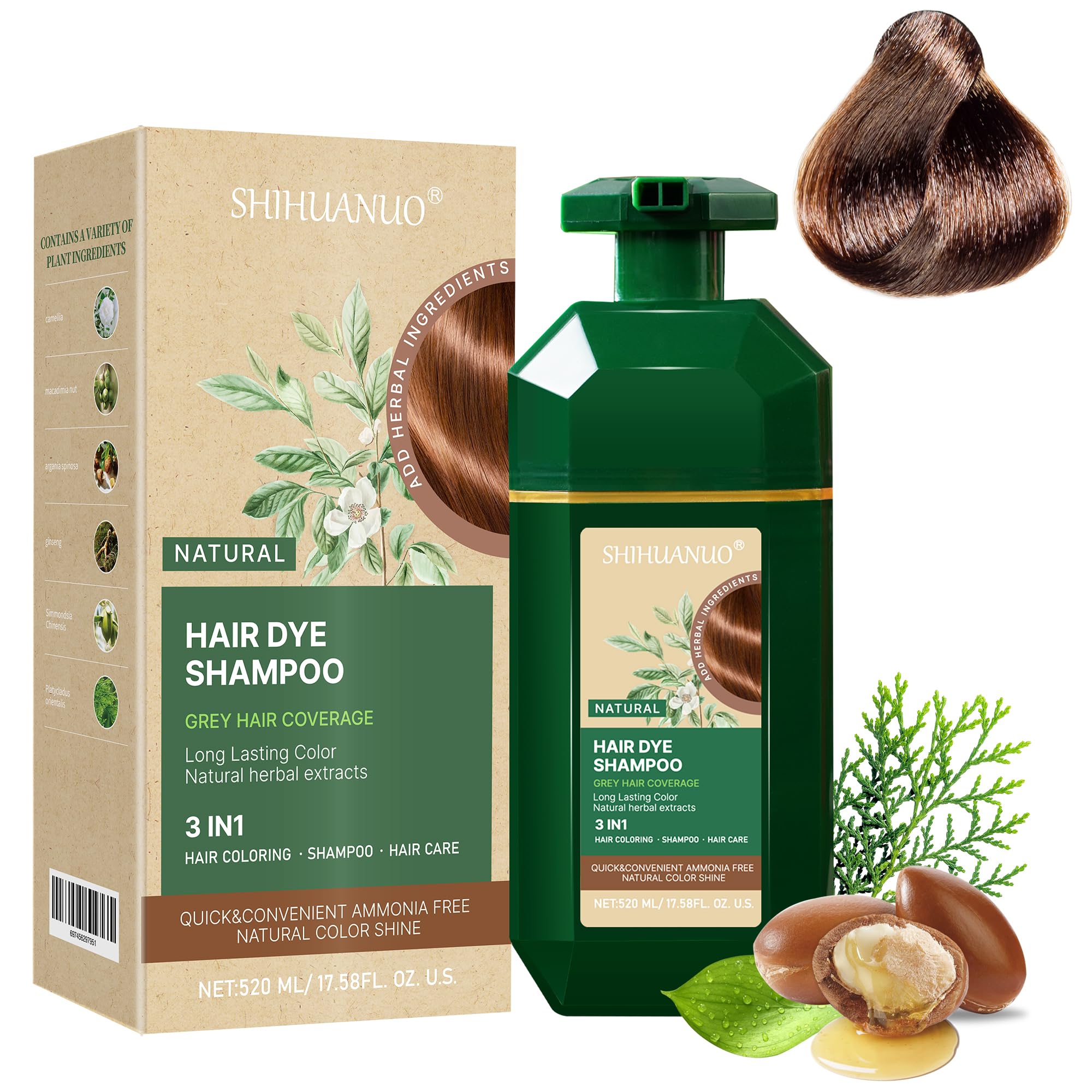 SHIHUANUO Chestnut Brown shampoo-dye-application enables easy at-home color coverage for gray hair