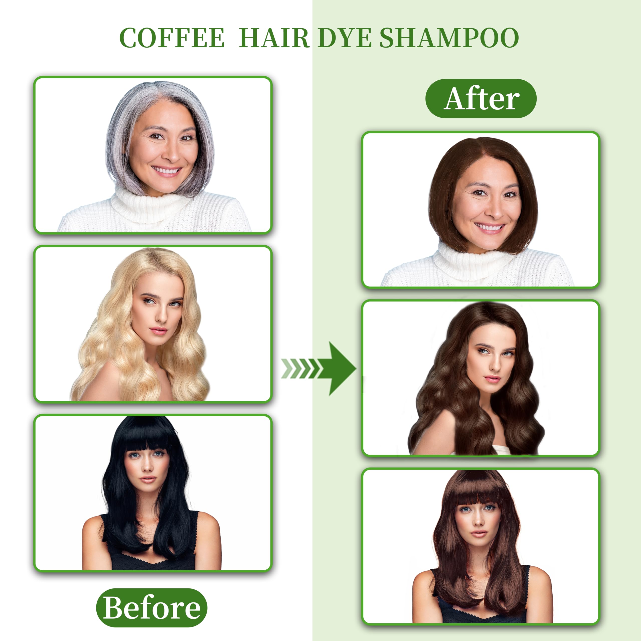 SHIHUANUO coffee-dye shampoo application showing easy scalp coverage