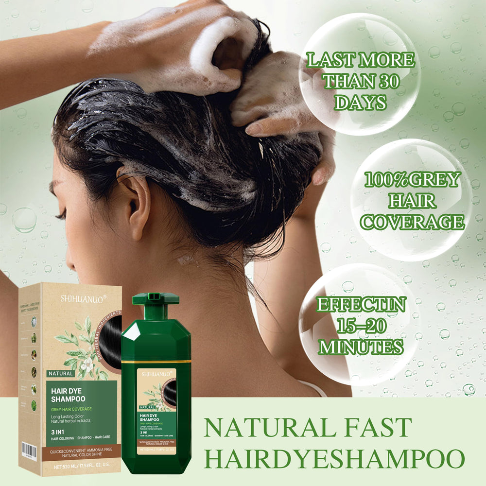 SHIHUANUO hair dye shampoo packaging shows 520ml bottle value