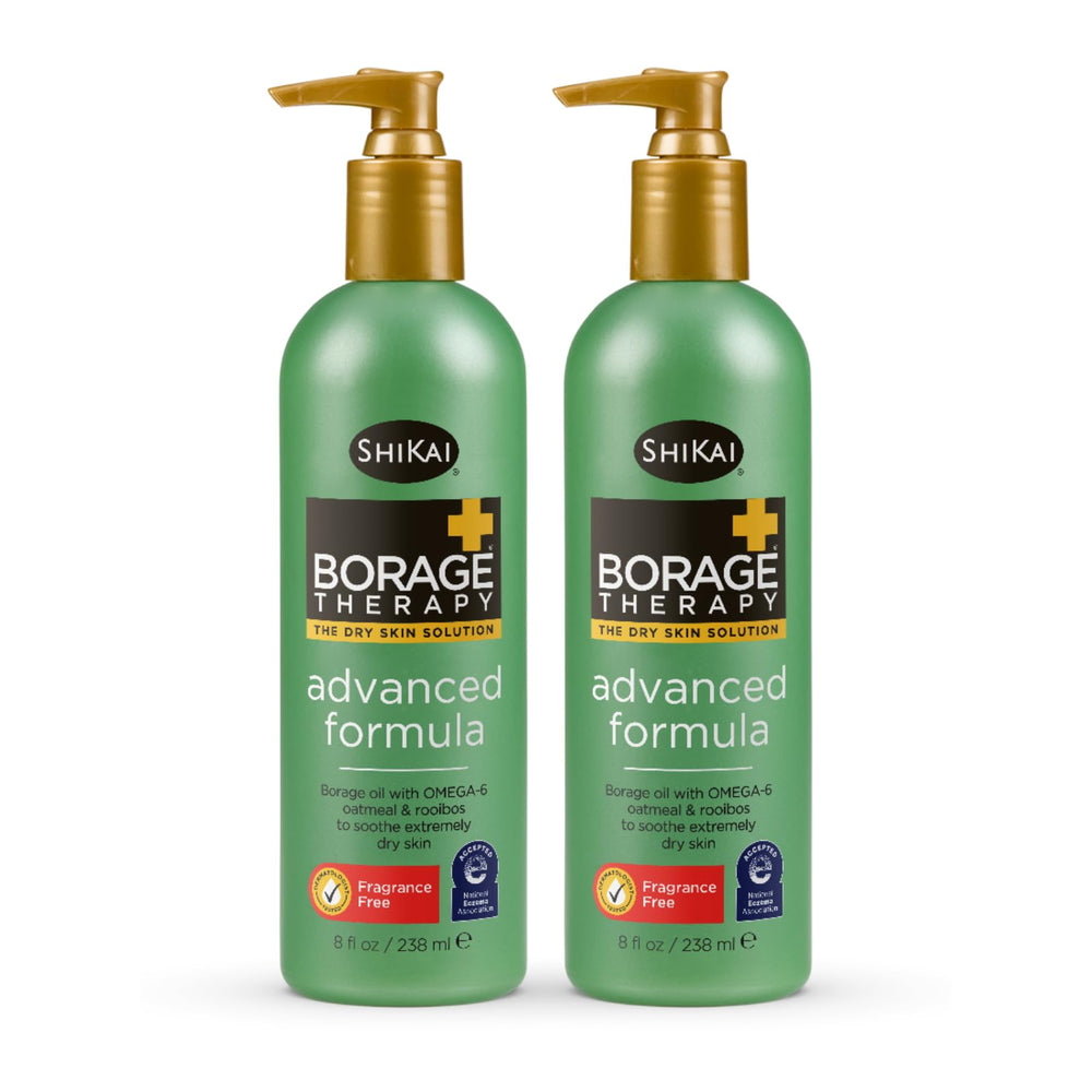 ShiKai Borage Therapy bottle highlighting fragrance-free hydrating moisturizer for dry skin.