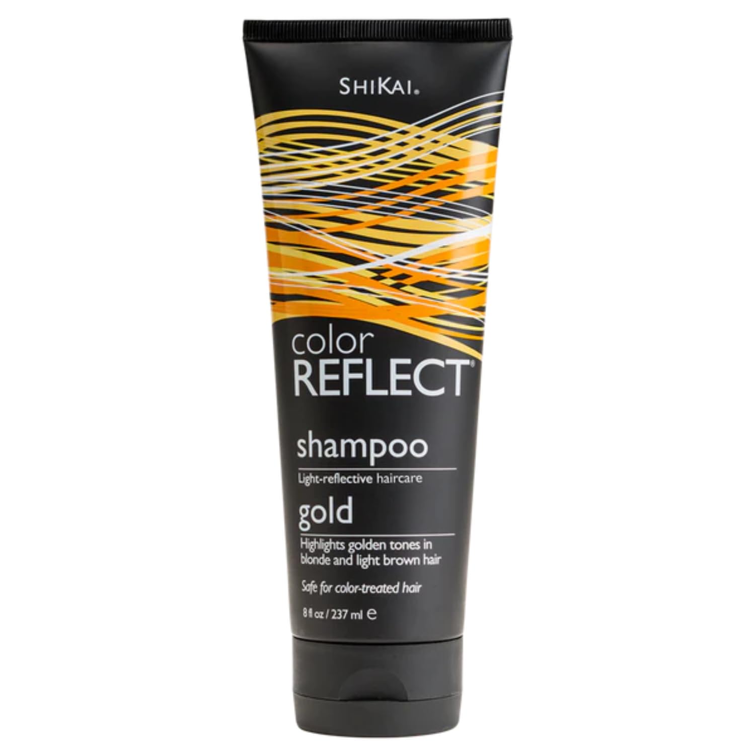 ShiKai Color Reflect Gold Shampoo pour highlights golden tones in blonde hair, enhancing color and shine.