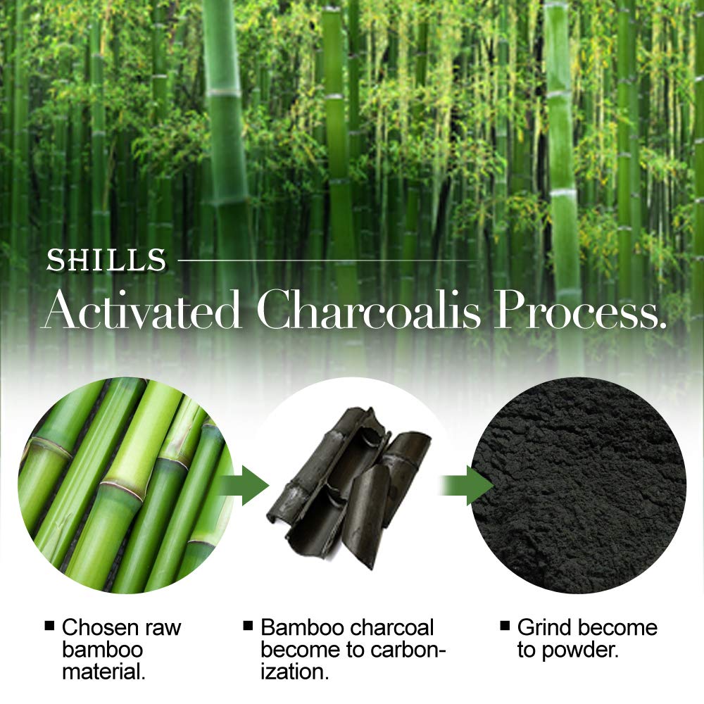 SHILLS Charcoal Mask for Men peel-off mask close-up demonstrates drying and purifying action.