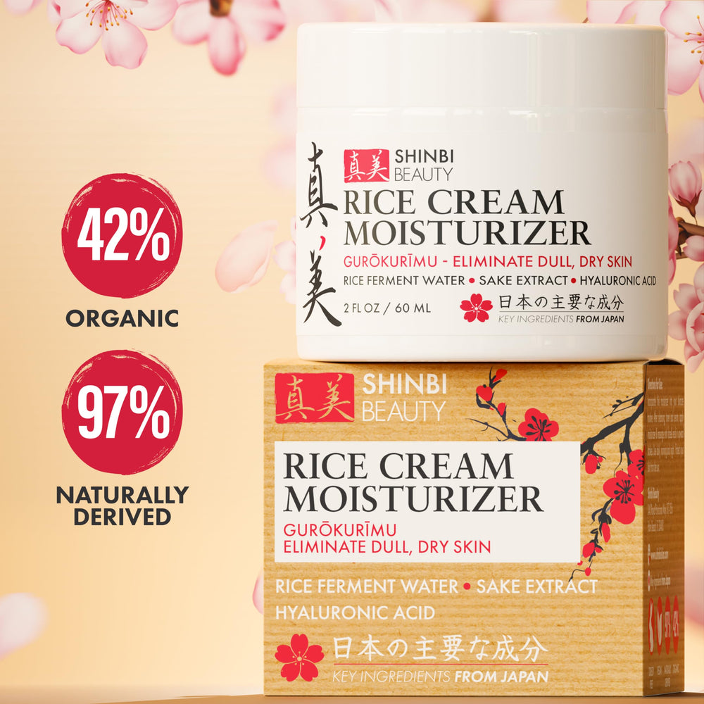 Shinbi Beauty rice-ferment-brightening bottle suggests even tone and youthful glow.