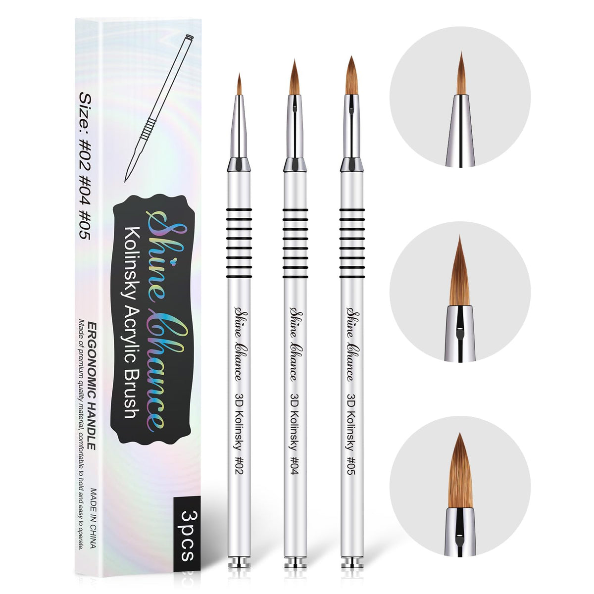 Shine Chance 3D Nail Brush size 2 for precise acrylic application.