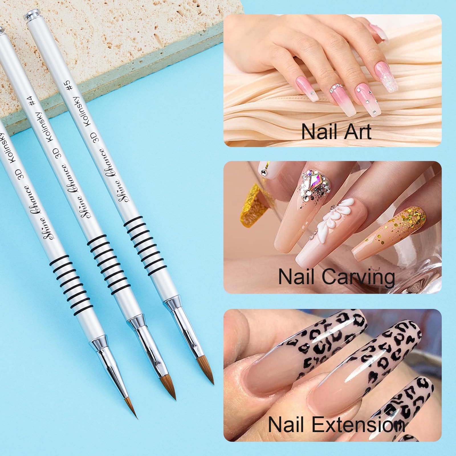 Shine Chance 3D Nail Brush size 4 for smooth control.