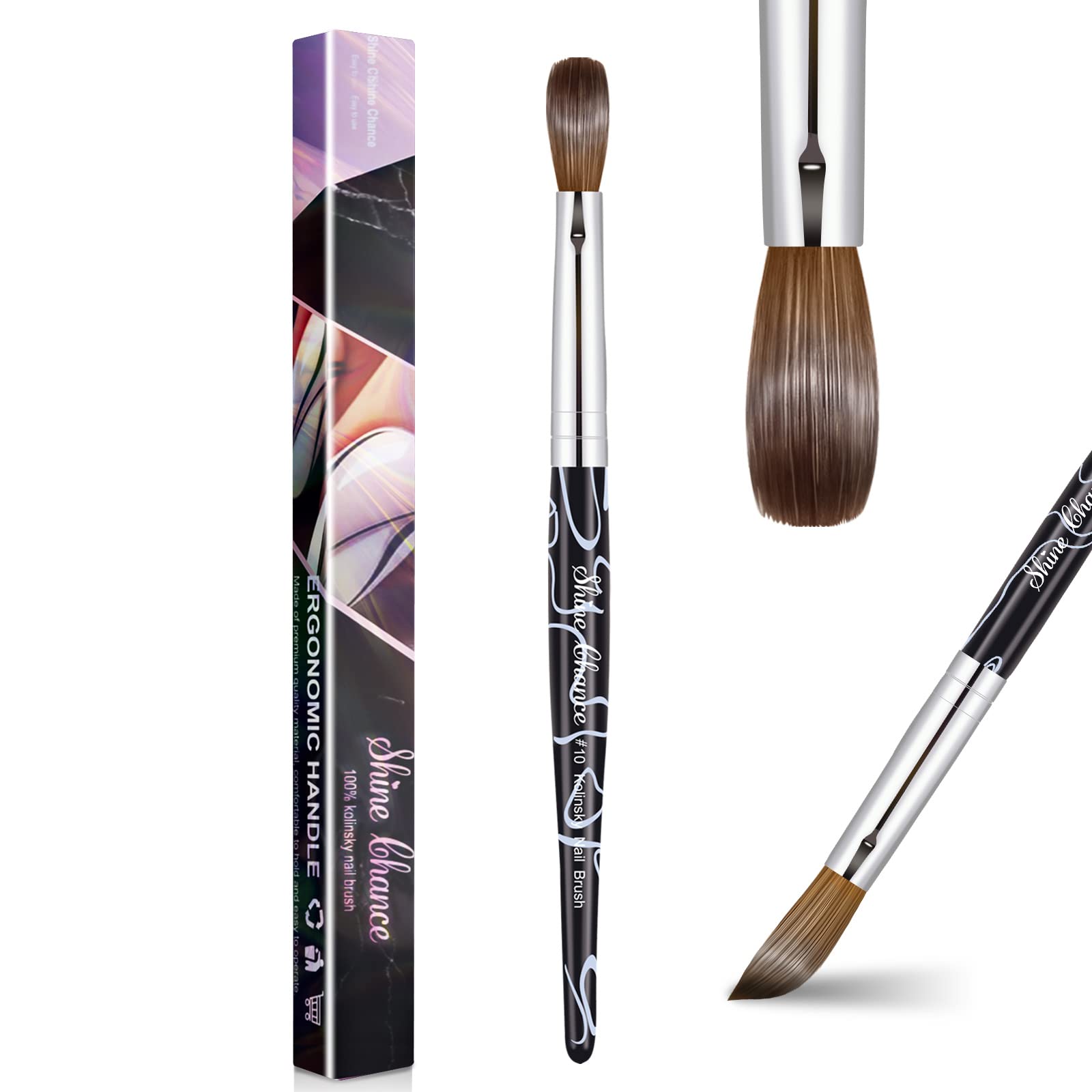 Shine Chance acrylic nail art brush Size 10 oval head for precise application and smooth control