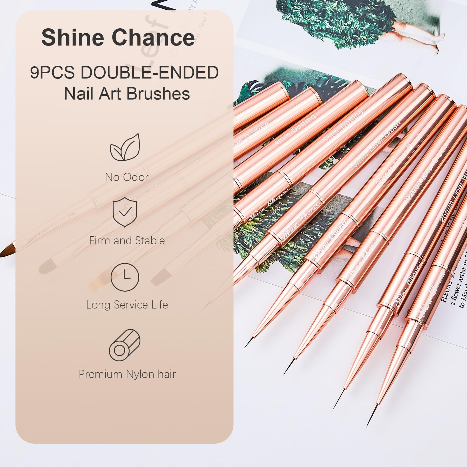 Shine Chance multi-functional brushes adapt to lines, florals, and marbling.