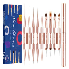 Shine Chance rosegold 9pcs nail art brushes set enables precise detailing for gel nails.