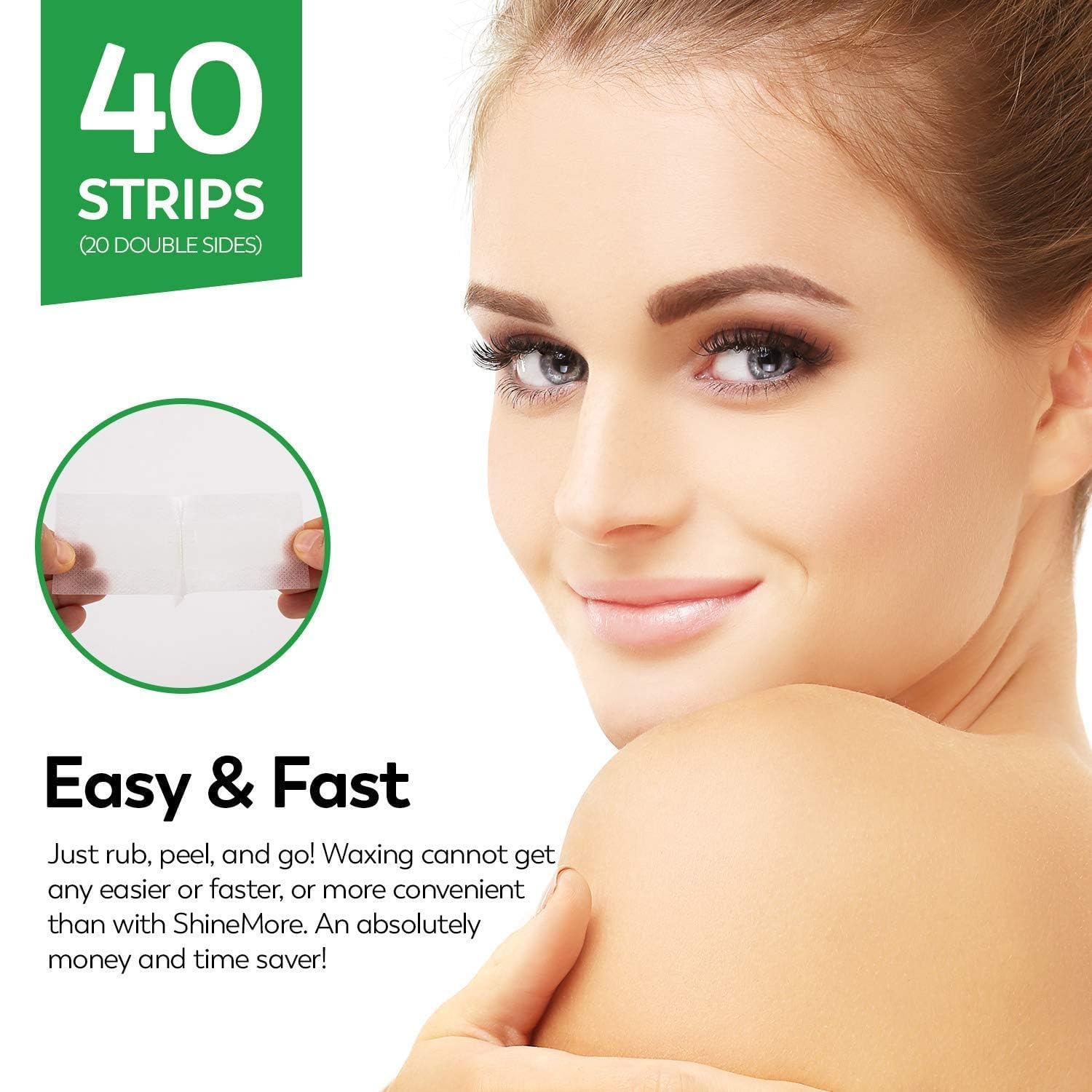 ShineMore facial wax strips application demonstrates easy rub-peel removal for quick results
