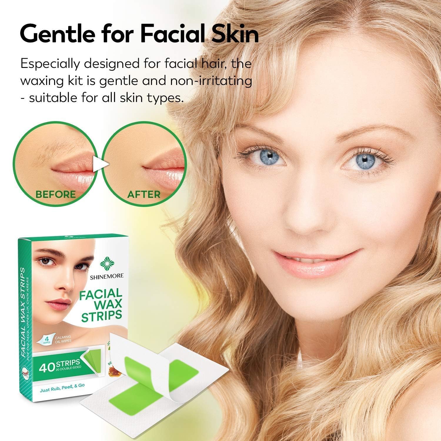 ShineMore facial wax strips close-up shows gentle texture for sensitive skin