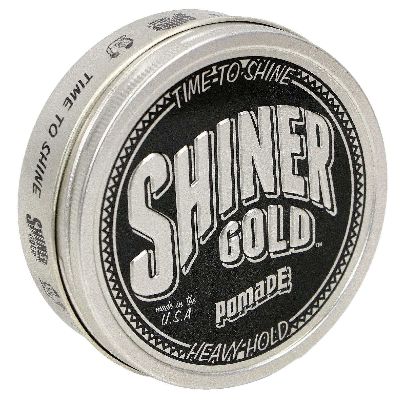 Shiner Gold Pomade bottle pour highlighting strong hold for sleek styles.