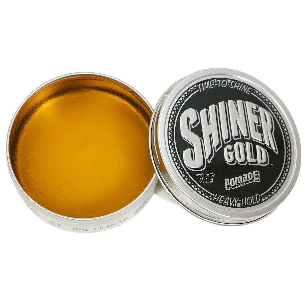 Shiner Gold Pomade hair application demonstrates water-based formula for easy cleanup.