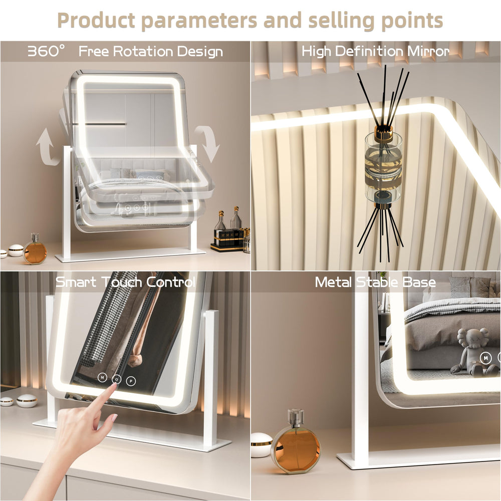 Shinerva vanity mirror with lights dorm desk setup highlights compact, ample viewing area
