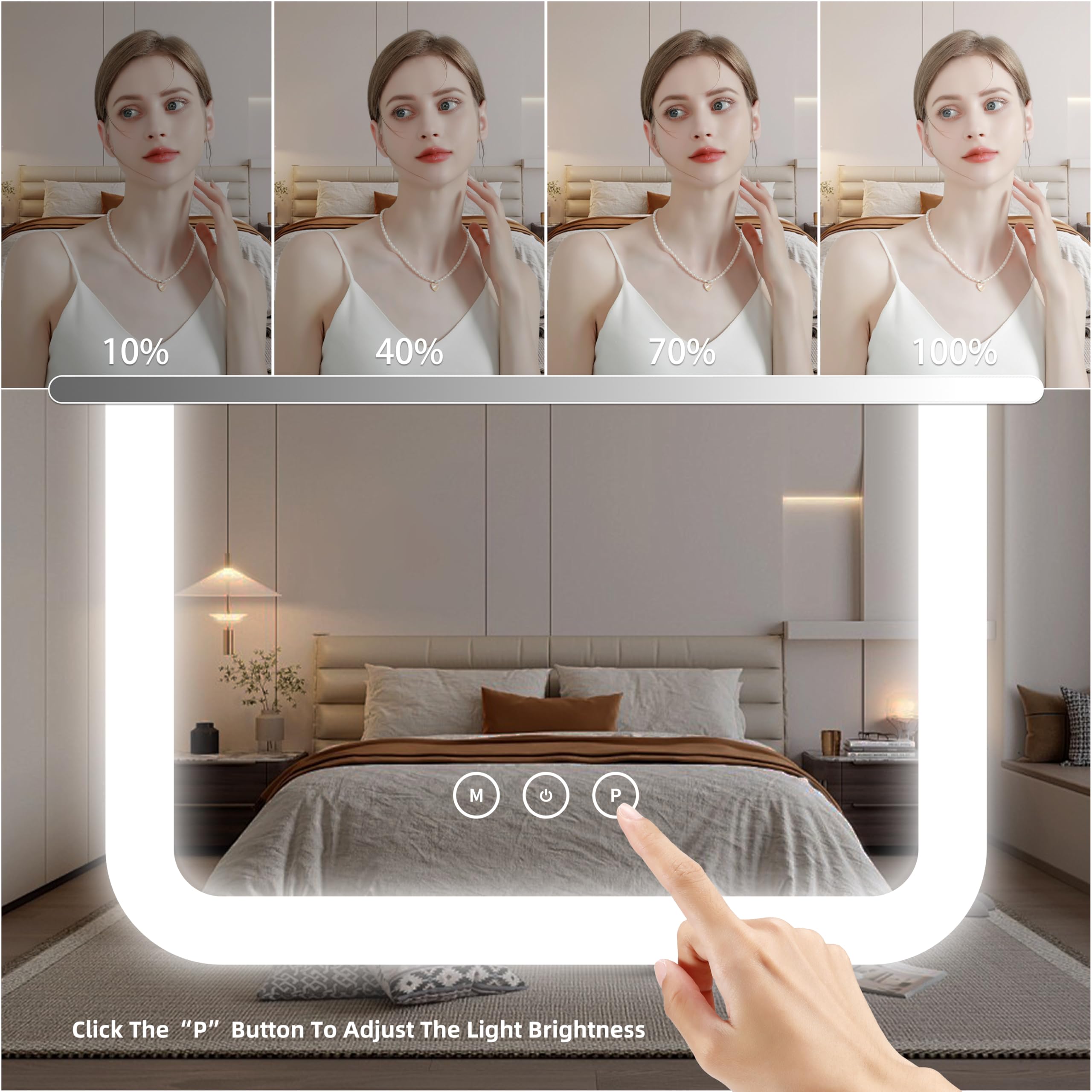 Shinerva vanity mirror with lights three color modes demonstrate warm, neutral, and cool options