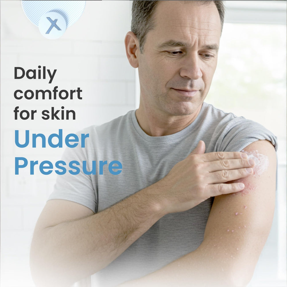 ShingleX Moisturizing Skin Cream after-shower scene shows skin comfort on damp skin.