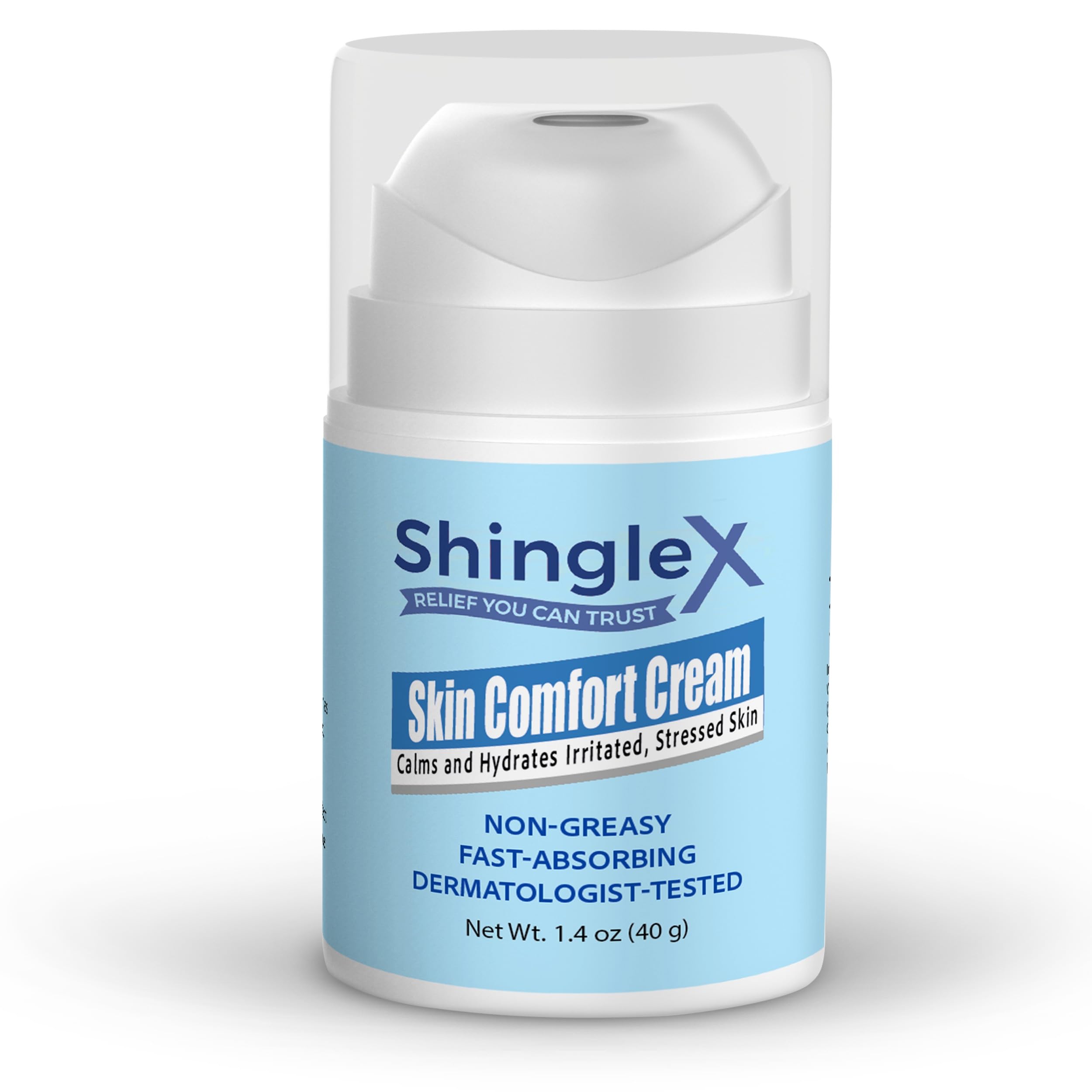 ShingleX Moisturizing Skin Cream bottle demonstrates fragrance-free hydration for sensitive skin.