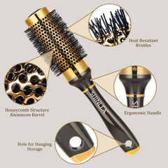 SHINLEA aluminum roller brush heat activation close-up highlights fast drying and added lift.