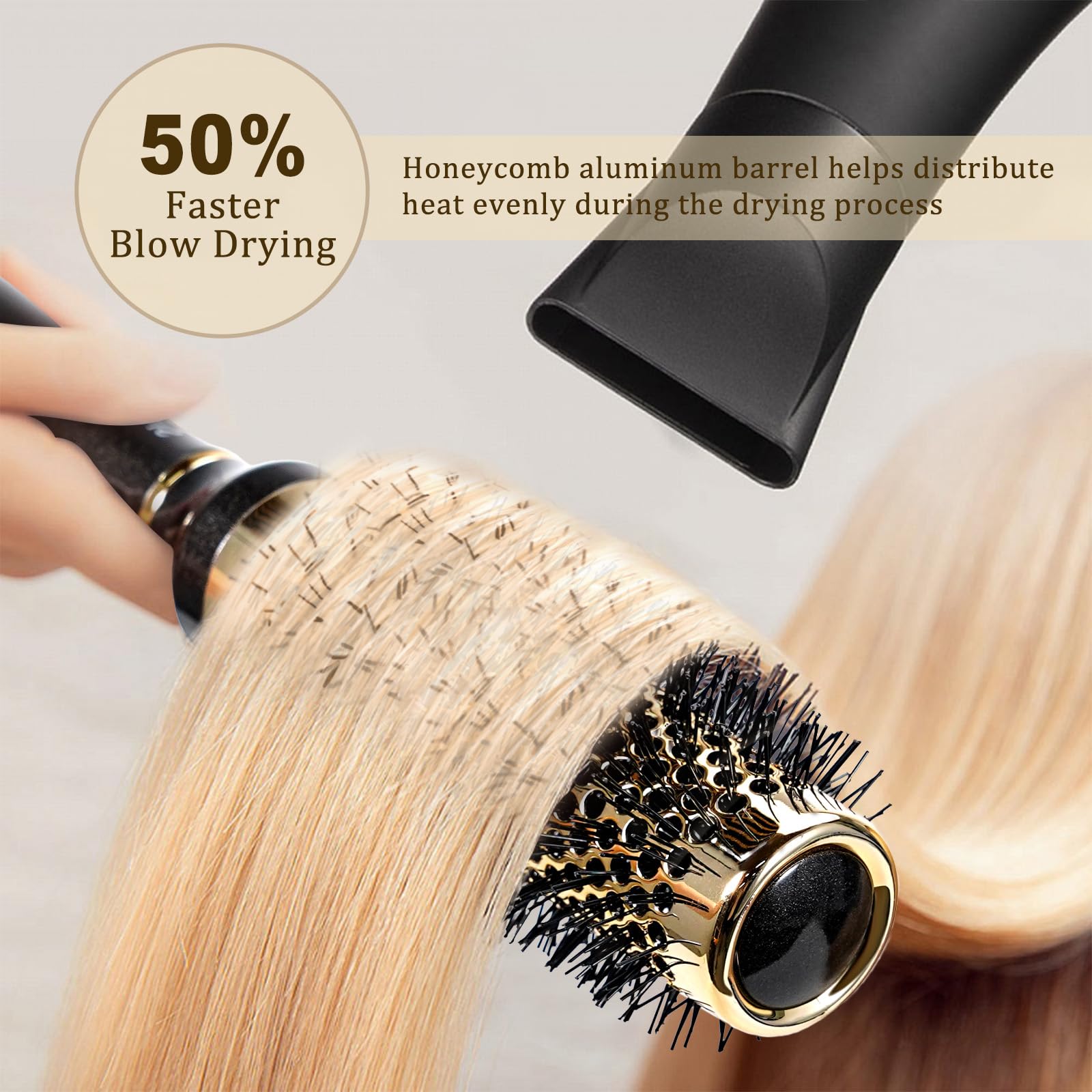 SHINLEA compact travel-size brush fits in-hand for on-the-go styling.