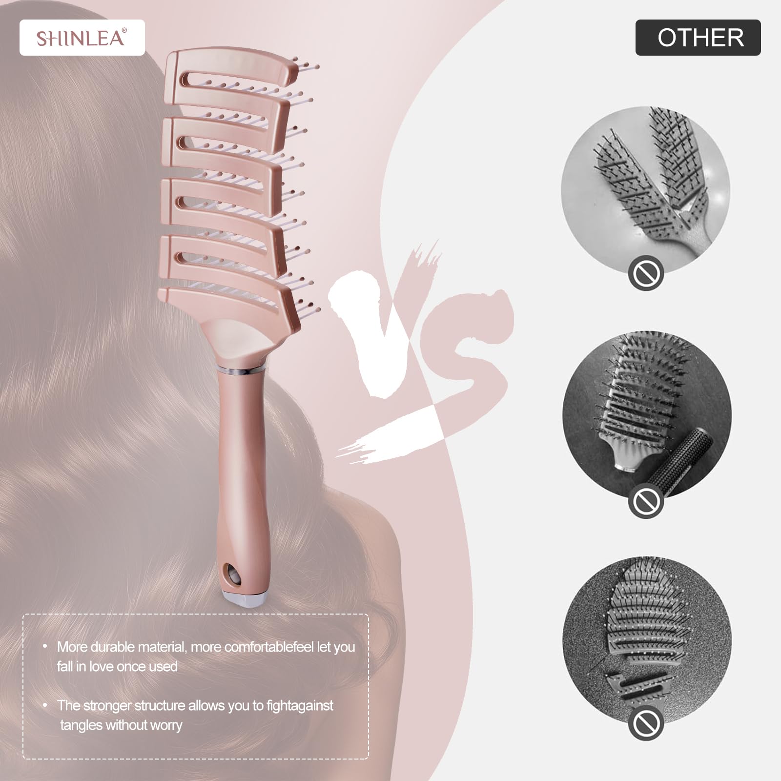 SHINLEA detangler brush lightweight handle stays comfortable when wet