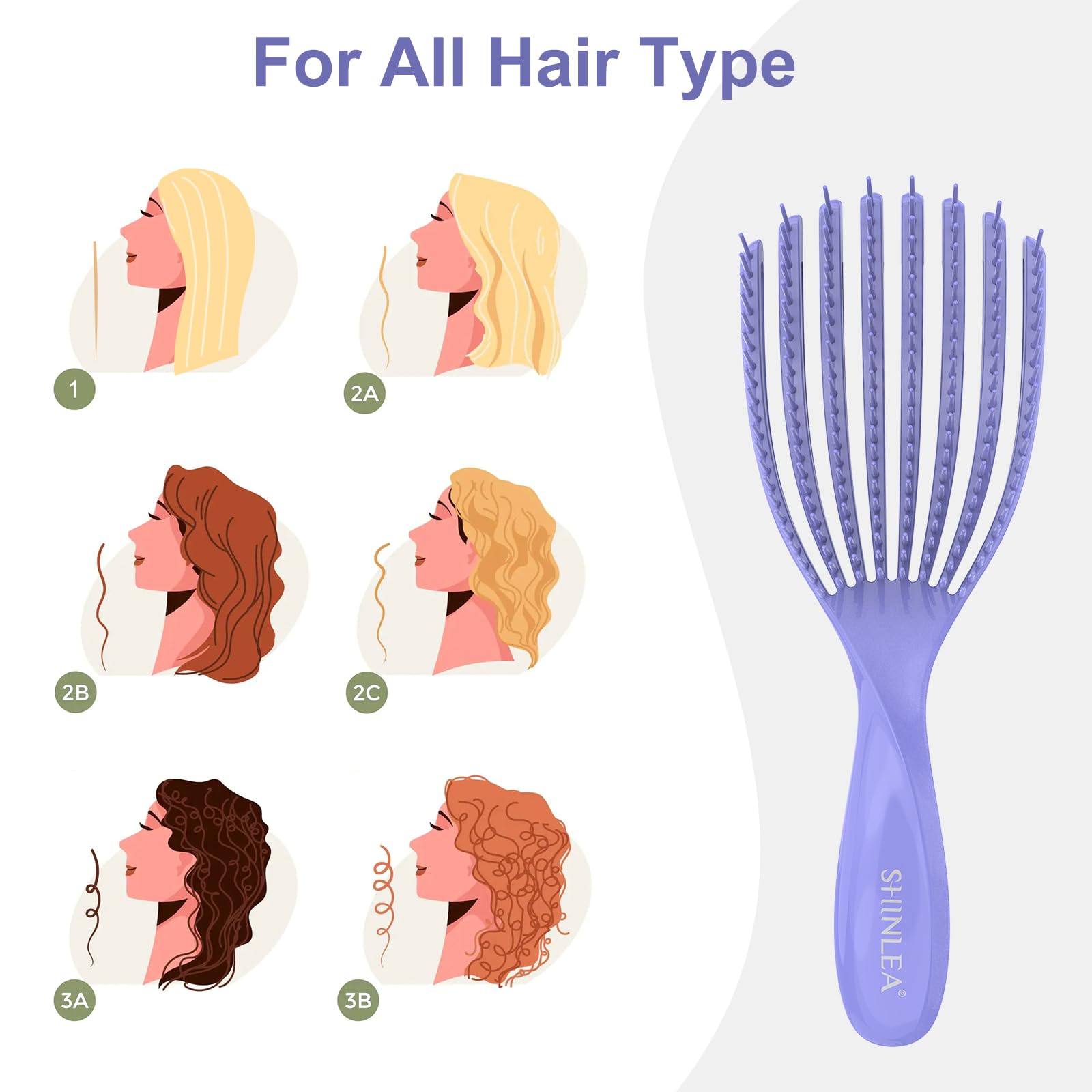 SHINLEA Detangler Brush 8-arm curved teeth for smooth, tangle-free detangling