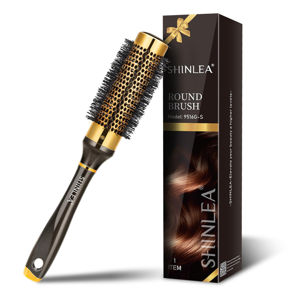 SHINLEA small-round hair brush barrel close-up for quick heat styling on short hair.