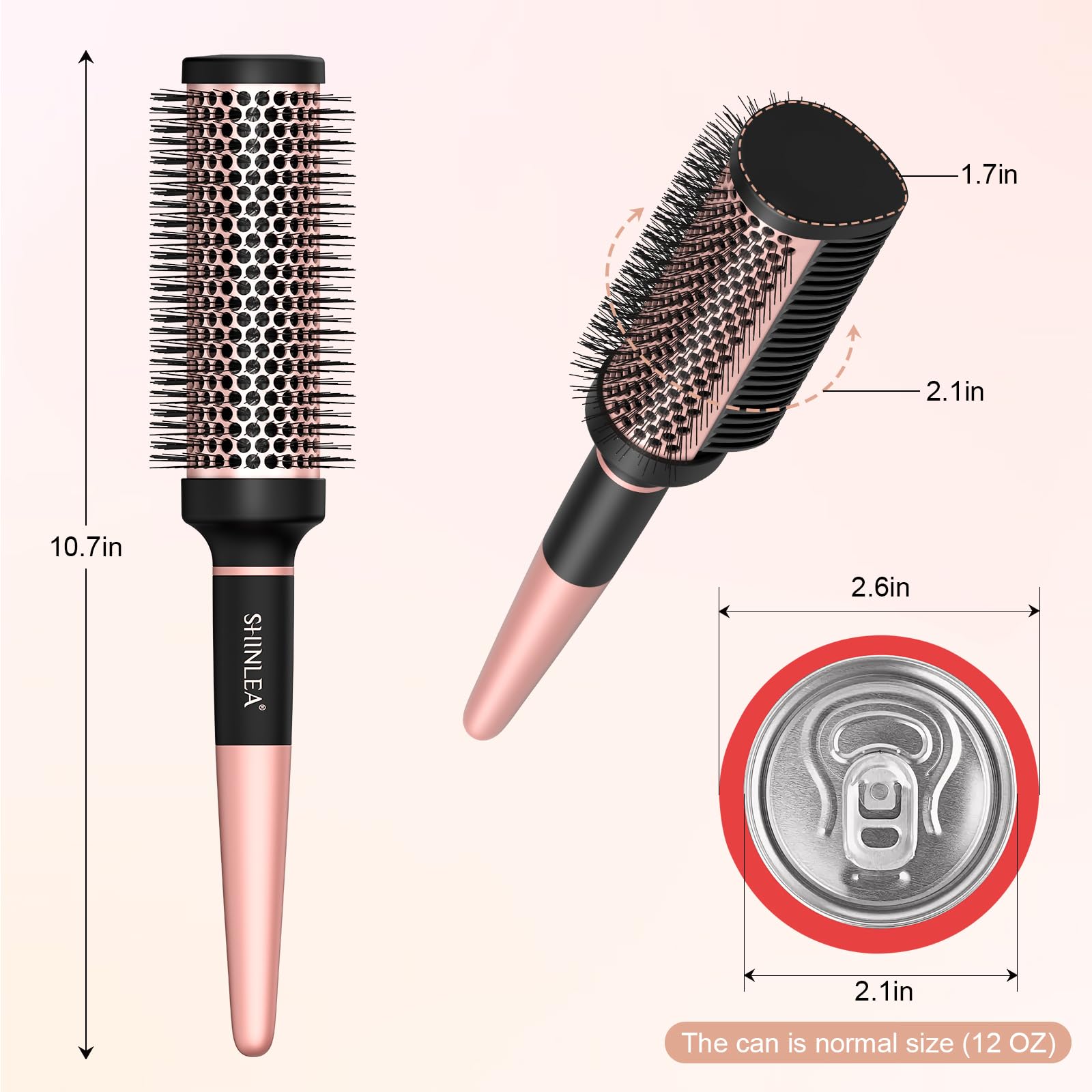 SHINLEA round brush shows 3D detangling teeth smoothing knots during blow-dry