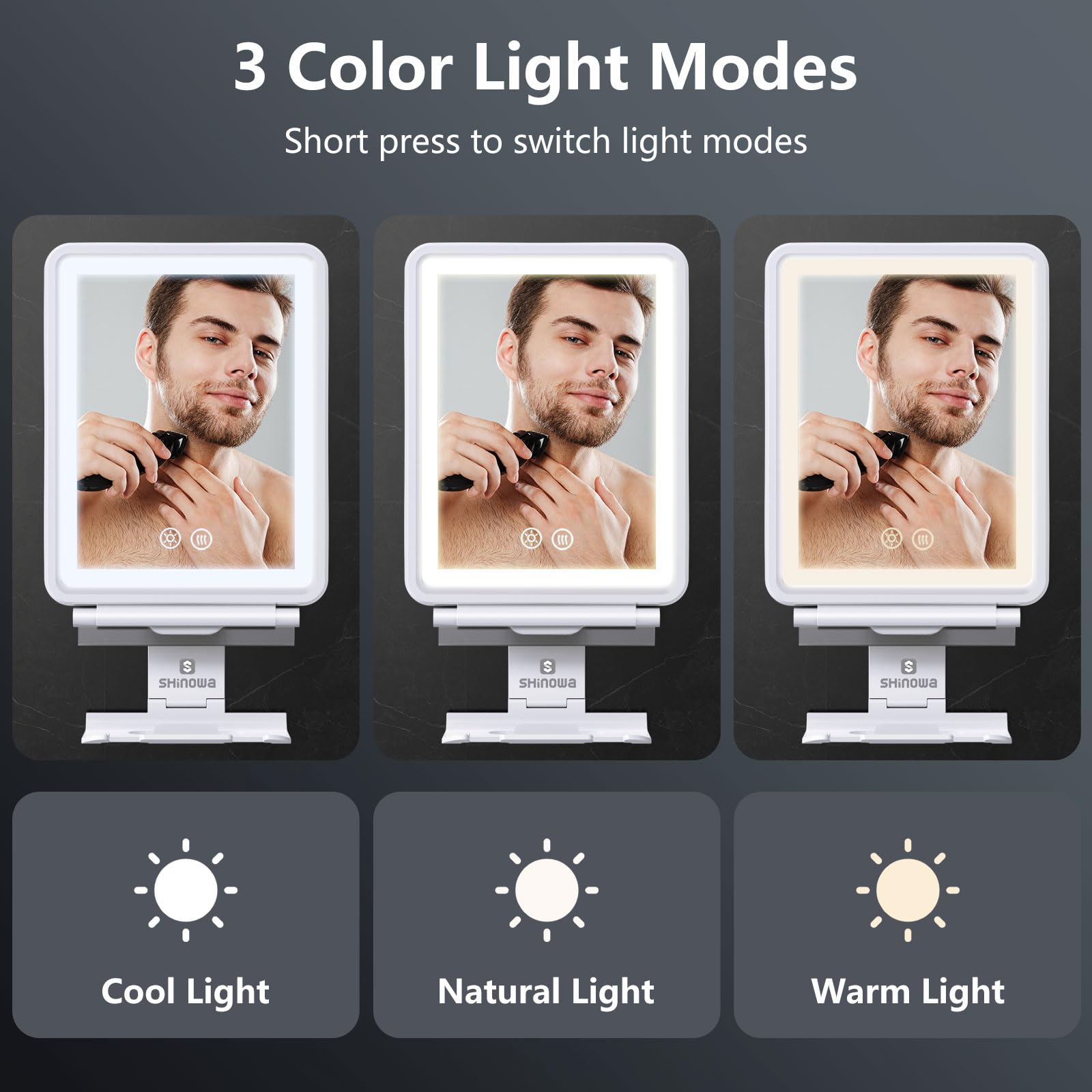 Shinowa 3-color dimmable light modes for different grooming moods