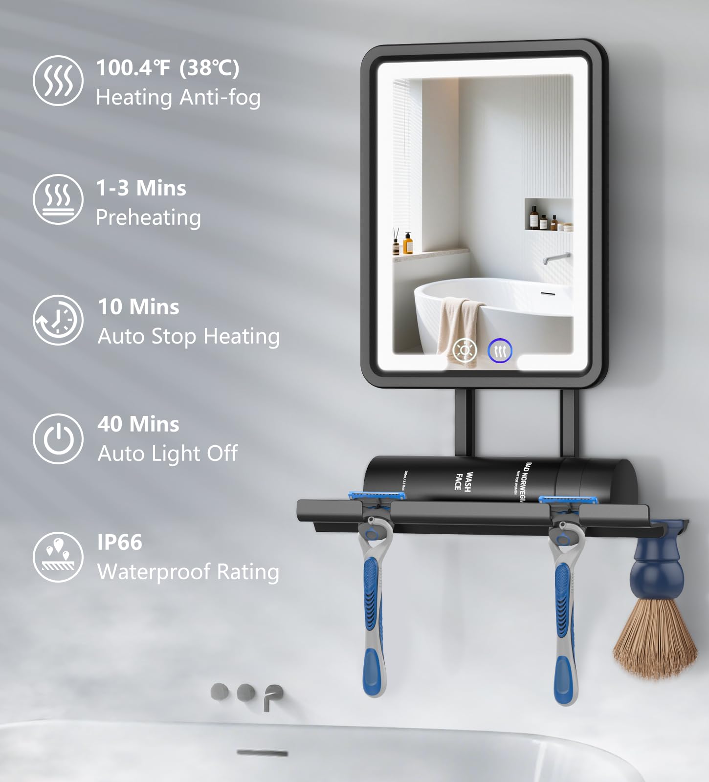Shinowa mirror tilted 30 degrees for precise grooming angles