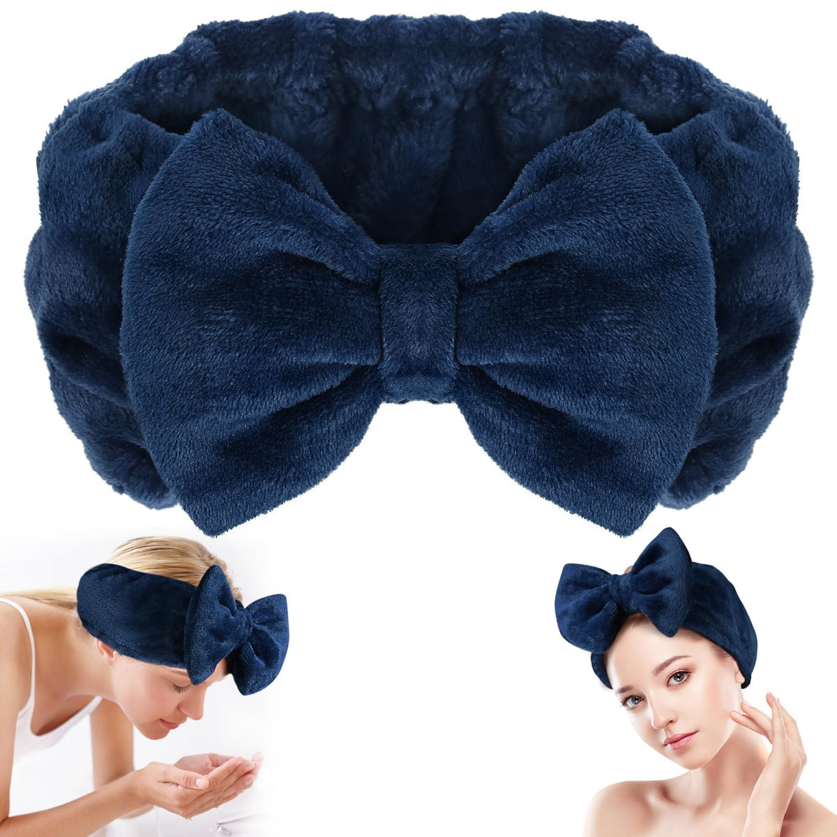 Shintop navy soft fleece headband for comfortable skincare sessions
